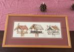 Aquarel Vogelhuisjes Ingelijst, Antiek en Kunst, Ophalen of Verzenden
