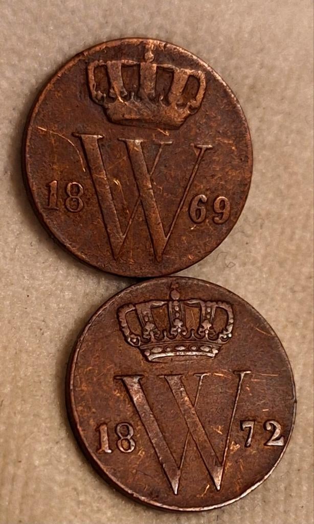 Nederlandse 1/2 C. Munten Willem III - 1869 & 1872, Postzegels en Munten, Munten | Nederland, Verzenden, Koning Willem III, 1 cent