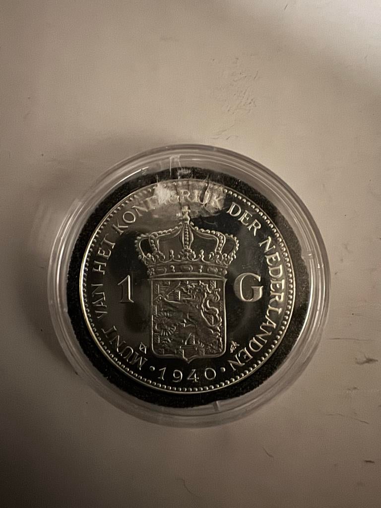 Zilveren Gulden 1940 - Koningin Wilhelmina, Postzegels en Munten, Munten | Nederland, 1 gulden, Zilver, Ophalen of Verzenden, Koningin Wilhelmina