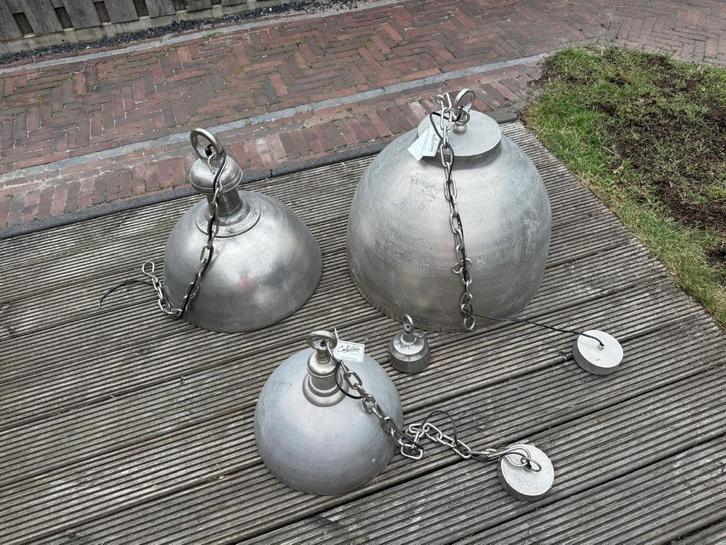 Industriële hanglampen nikkel – zeldzaam! (35/45/55 cm), Huis en Inrichting, Lampen | Hanglampen, Nieuw, Minder dan 50 cm, Metaal