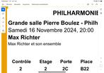 2 x ticket concert Max Richter in Parijs, 16 november 2024, November, Twee personen