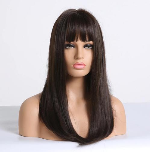 Donker Bruine Pruik Met Pony 2 Lang Haar Lange Haren Vrouwen, Sieraden, Tassen en Uiterlijk, Uiterlijk | Haarverzorging, Nieuw