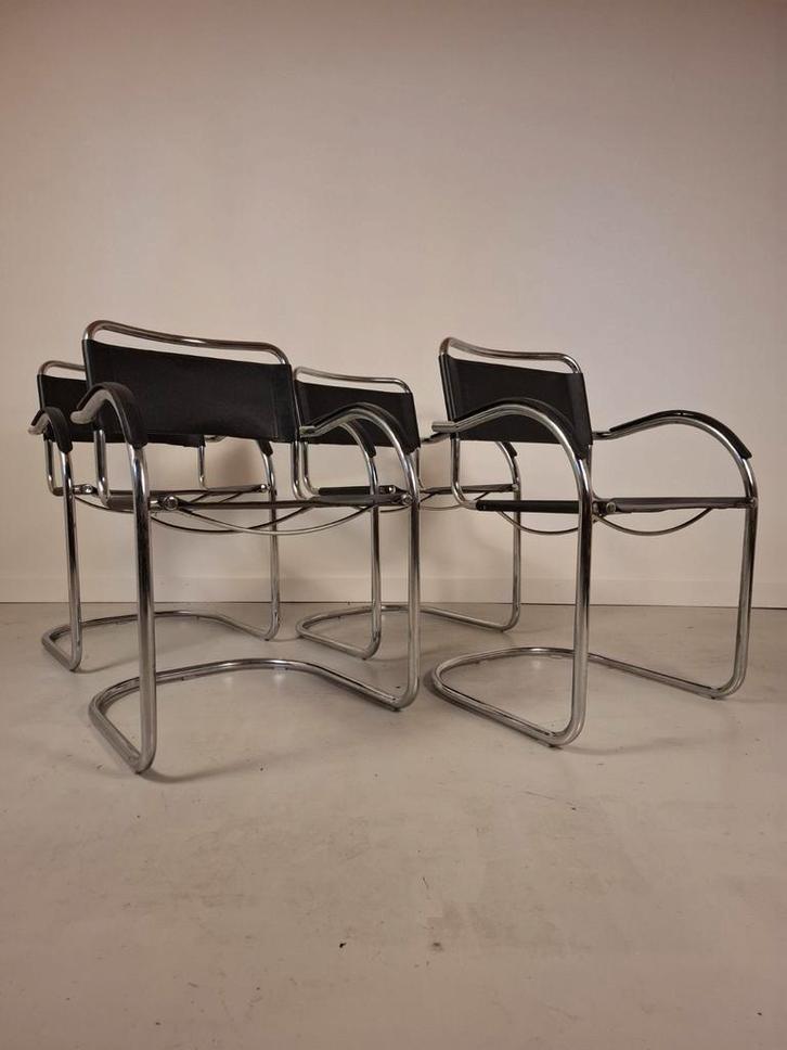 4x Vintage design stoelen buisframe cantilever chairs, Huis en Inrichting, Stoelen, Gebruikt, Ophalen of Verzenden