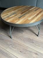 Industriële salontafel zilver metaal hout, Ophalen, Rond, 50 tot 100 cm, Zo goed als nieuw