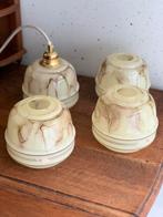 Vintage marmerlook glazen Lampenkappen -, Huis en Inrichting, Lampen | Lampenkappen, Ophalen, Wit, Rond, Zo goed als nieuw