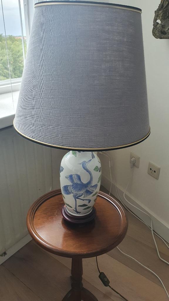 Aardenwerken tafelschemerlamp met blauwgrijze kap #072, Huis en Inrichting, Lampen | Tafellampen, Gebruikt, 50 tot 75 cm, Metaal