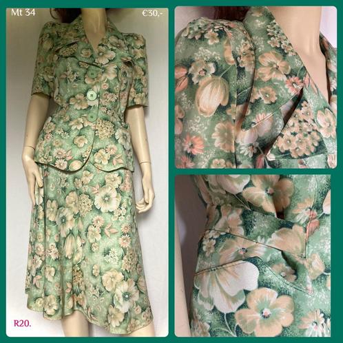 R20. Vintage rok en blouse mt 34, Kleding | Dames, Rokken, Gedragen, Maat 34 (XS) of kleiner, Groen, Verzenden