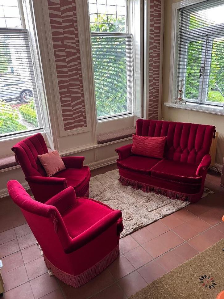 Vintage retro boudoir fauteuils met bank, Antiek en Kunst, Antiek | Meubels | Stoelen en Banken, Ophalen