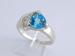 14 karaat Wit Gouden Ring Topaas 5 Diamanten Damesring, 18 tot 19, Wit, Nieuw, Ophalen of Verzenden