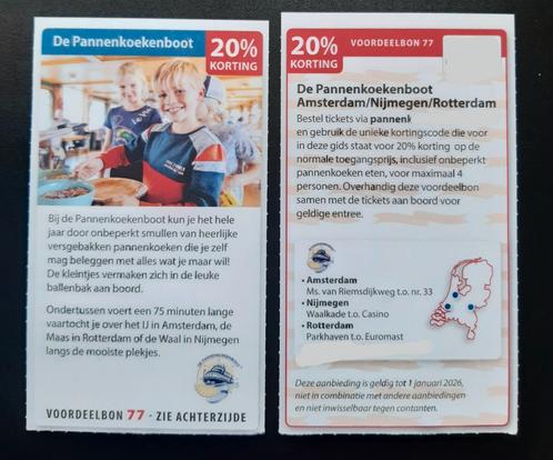 De Pannenkoekenboot Amsterdam/Nijmegen/Rotterdam 20% korting, Tickets en Kaartjes, Kortingen en Cadeaubonnen, Drie personen of meer