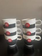6 Douwe Egberts wit/zwart krijtmokken, Huis en Inrichting, Keuken | Servies, Ophalen of Verzenden, Zo goed als nieuw, Overige stijlen