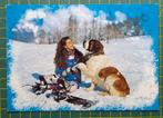 Sint Bernard met snowboardster in de sneeuw, Ophalen of Verzenden, 1980 tot heden, Ongelopen, Hond of Kat