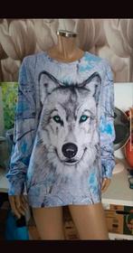 Leuke lichtblauwe trui met Husky wolf van Mr. GUGU maat 42 L, Ophalen of Verzenden, Gedragen, Maat 42/44 (L), Blauw