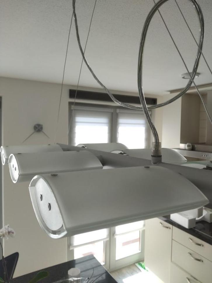 design hanglamp frosted glass metaal, Huis en Inrichting, Lampen | Hanglampen, Gebruikt, Minder dan 50 cm, Glas, Metaal, Ophalen of Verzenden