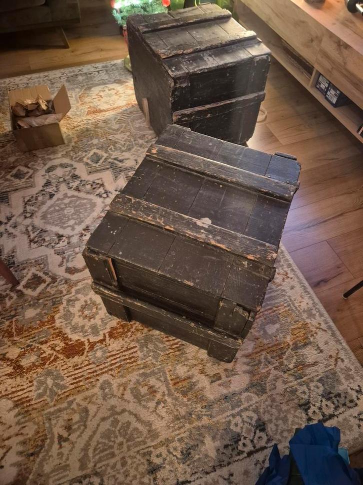 Steamer Trunk, Houten kist zwart, Huis en Inrichting, Woonaccessoires | Kisten, 50 tot 75 cm, 50 tot 75 cm, 50 tot 100 cm, Eikenhout