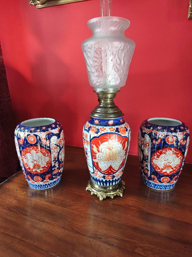 Imari Olielamp met 2 imari potten, Antiek en Kunst, Ophalen of Verzenden
