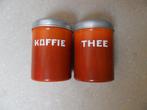Emaille Voorraad Bussen / Koffie & Thee oranje, Antiek en Kunst, Ophalen