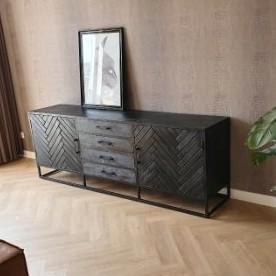 Dressoir zwart vissegraat mangohout