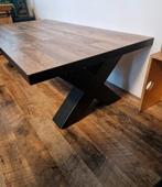 Mangohout Salontafel met Stalen X Poten, Ophalen, Zo goed als nieuw, Metaal, Minder dan 50 cm