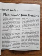 Plan voor herbegrafenis Jimi Hendrix (krant 1999), Verzamelen, Ophalen of Verzenden, 1980 tot heden, Knipsel(s)