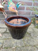 Mooie oude zware donkerbruine bloempot van aardewerk, Tuin en Terras, Bloempotten, Gebruikt, Verzenden, Rond, Minder dan 25 cm