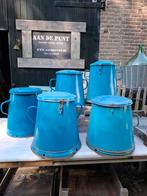 Oude brocante emaille emmer met deksel reuzelemmer, Minder dan 30 cm, N, Rond, Ophalen of Verzenden