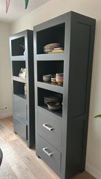 Twee stijlvolle houten kasten in ‘Pitch Black’ (F&B), Huis en Inrichting, Ophalen, Gebruikt, 200 cm of meer, 50 tot 100 cm