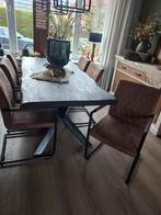 6 eetkamerstoelen/ kleur bruin met zwart frame, Huis en Inrichting, Stoelen, Ophalen, Gebruikt, Bruin
