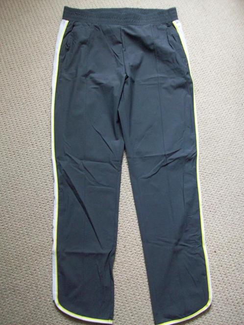 sandwich broek, mt s, travelstof, grijs met wit / gele bies, Kleding | Dames, Broeken en Pantalons, Zo goed als nieuw, Maat 38/40 (M)