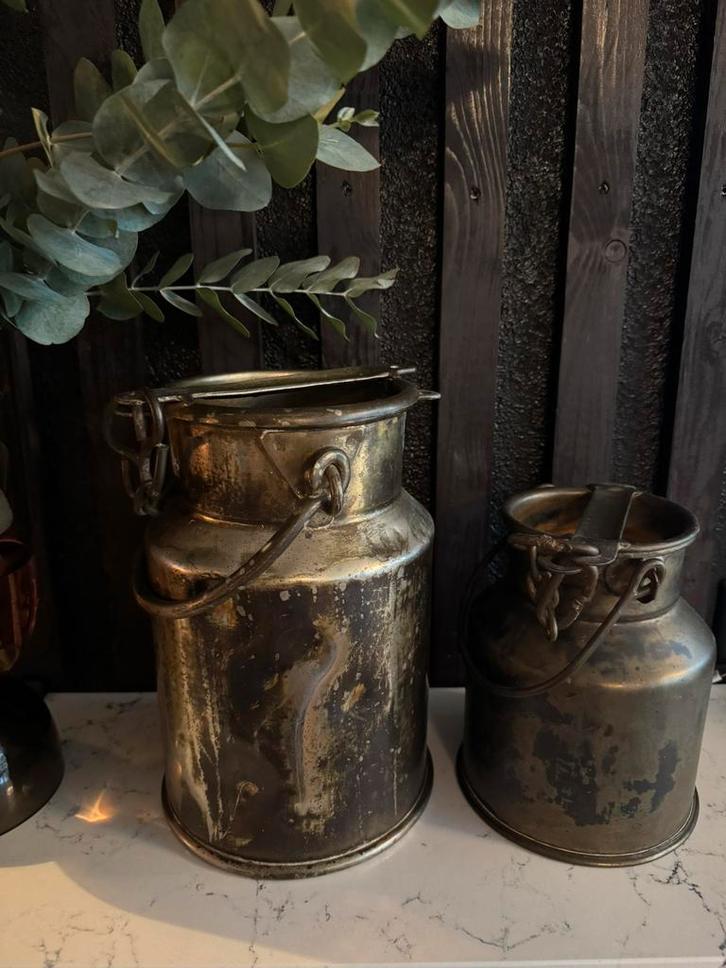 Set melkbus & roomkan ca. 1920–1940 –met originele patina, Antiek en Kunst, Antiek | Koper en Brons, Ophalen of Verzenden