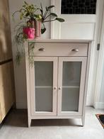 Massief houten kastje met lade en 2 deurtjes met matglas., Ophalen, 100 tot 150 cm, 50 tot 100 cm, Zo goed als nieuw