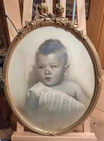 Antieke Foto Jongetje in Bois Doré lijst met strik, roosjes., Antiek en Kunst, Ophalen of Verzenden