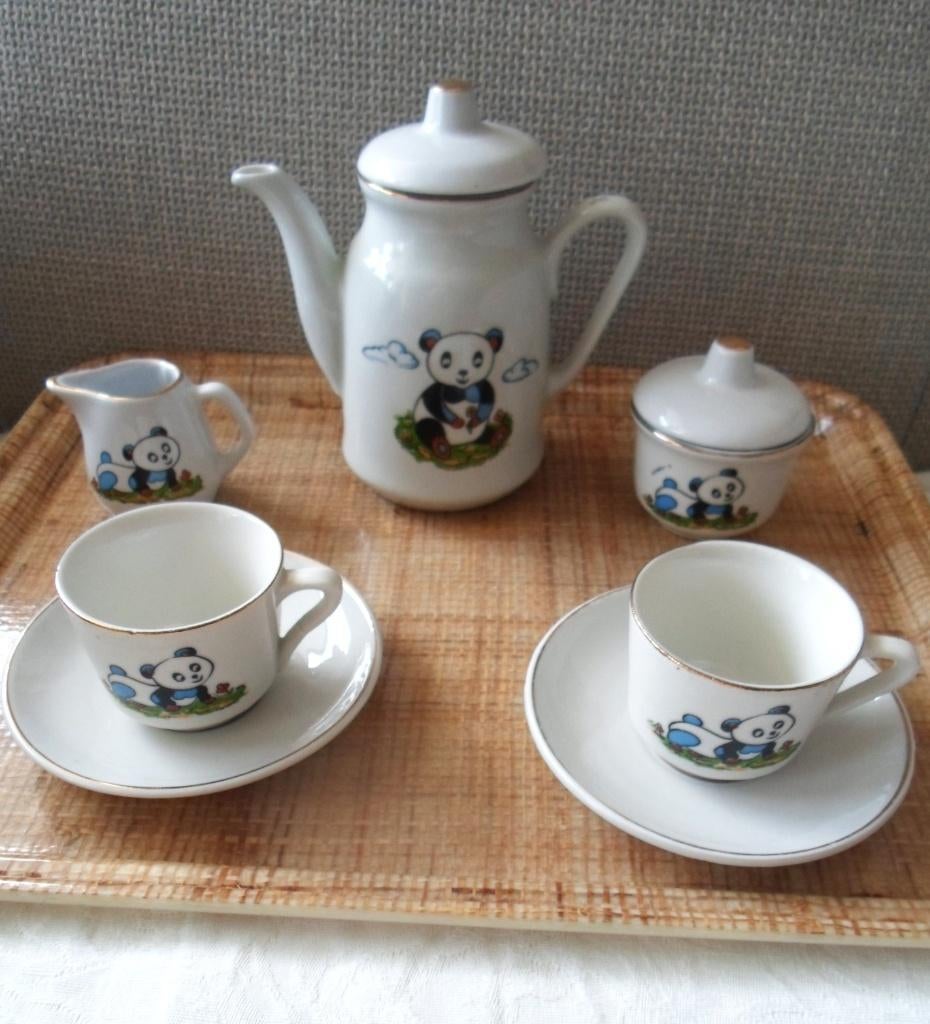 Oud porseleinen kinderserviesje. Panda. Douwe Egberts., Ophalen of Verzenden, Zo goed als nieuw