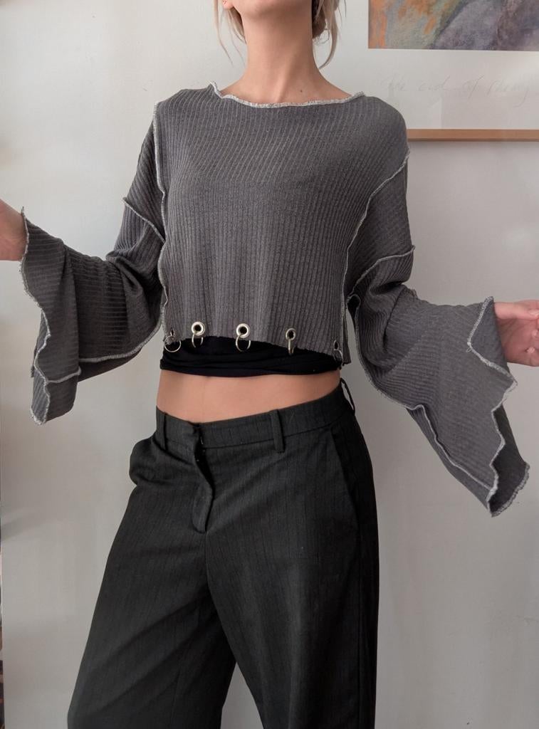 Oversized crop top met wijde mouwen en zichtbare naden, Kleding | Dames, Tops, Dogfish, Nieuw, Ophalen of Verzenden, Lange mouw