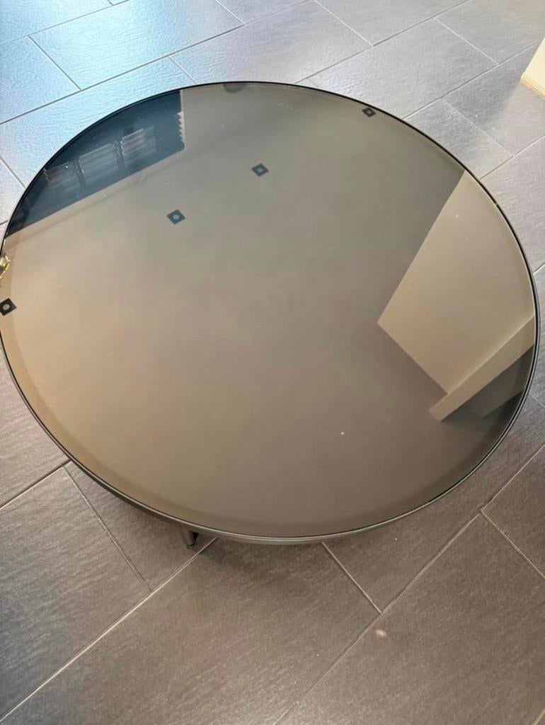 FRÖTORP Salontafel marmerpatroon/zwart glas, 88 cm, Ophalen, 50 tot 100 cm, Rond, Glas