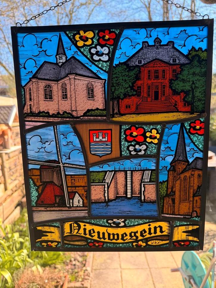 Raamhanger glas in lood vintage., Antiek en Kunst, Antiek | Glas en Kristal, Ophalen