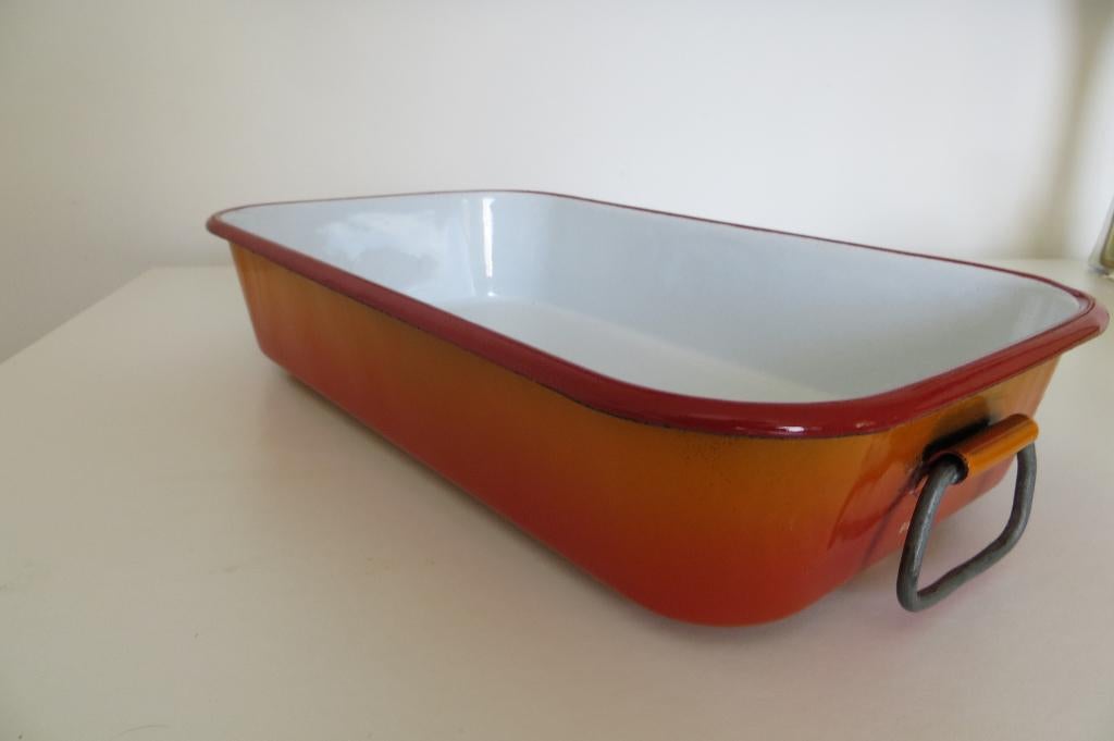 Vintage emaille oranje braadslede - Blue band - metalen oven, Verzamelen, Ophalen of Verzenden, Overige typen