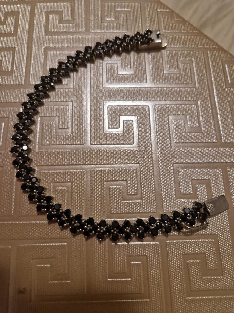 Prachtige Zilveren Armband 925 met Zwarte Stenen, Ophalen, Zo goed als nieuw, Met edelsteen, Zilver