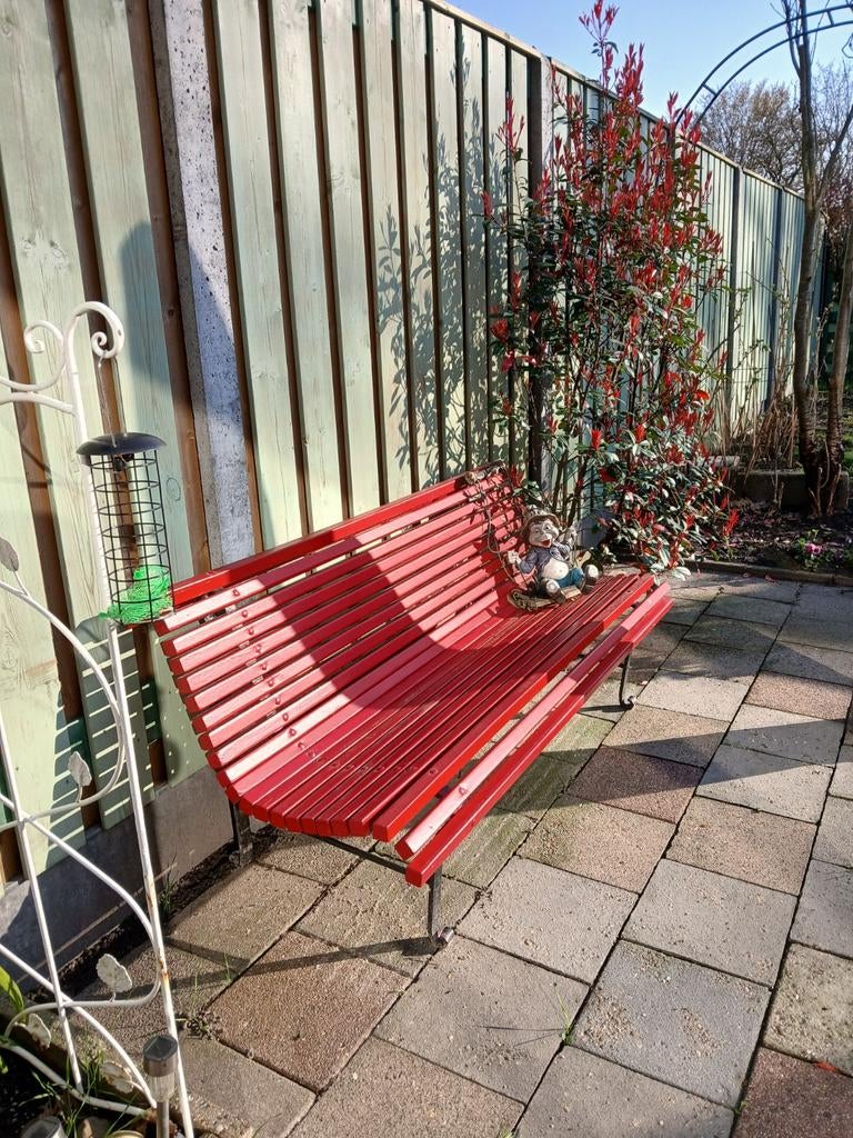 Tuinbank,massief eiken latten,gietijzer poot,moet snel weg., Tuin en Terras, Tuinbanken, Ophalen of Verzenden, Gebruikt, Hout