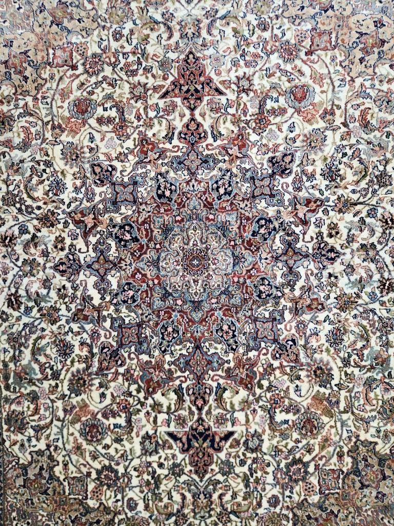 Handgeknoopt oosters wol Tabriz tapijt medallion 198x255cm, Persian Perzisch vintage oosters hype, 150 tot 200 cm, 200 cm of meer