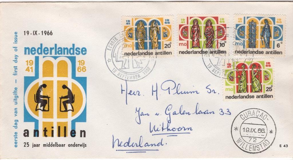 Eerstedagenvelop Nederlandse Antillen nr. E 43., Ophalen of Verzenden, Beschreven, Rest van de wereld