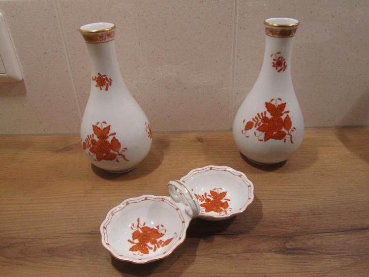 Herend Apponyi oranje vaas en peper en zoutstel, Antiek en Kunst, Antiek | Porselein, Ophalen of Verzenden