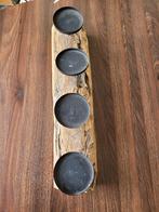 Lange Houten Kaarshouder voor 4 stompkaarsen - 54 cm, Ophalen, 50 tot 75 cm, Zo goed als nieuw, Kandelaar