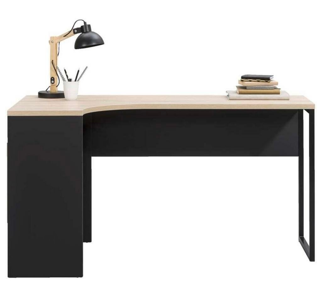 Hoekbureau zwart/eikenkleur - 76,8x145x81 cm, Huis en Inrichting, Bureaus, Ophalen, Zo goed als nieuw, Overige merken, Hoekbureau