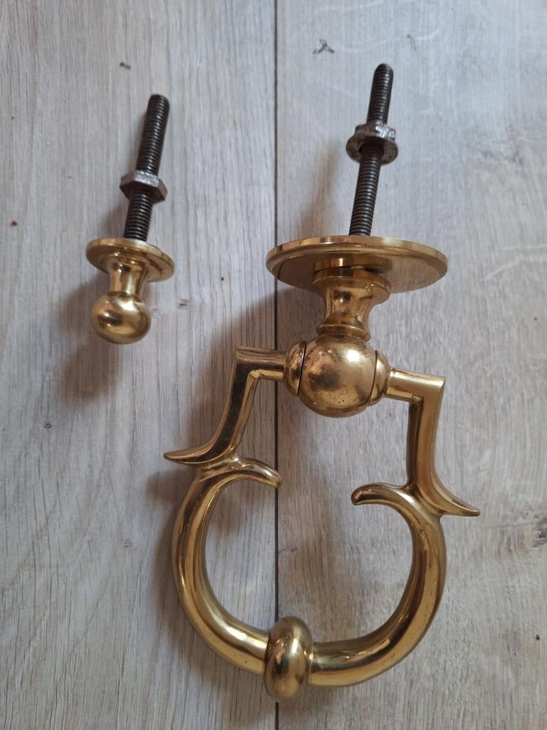 Antieke messing deurklopper met bevestiging, Ophalen of Verzenden, Gebruikt, Koper of Messing, Overige typen
