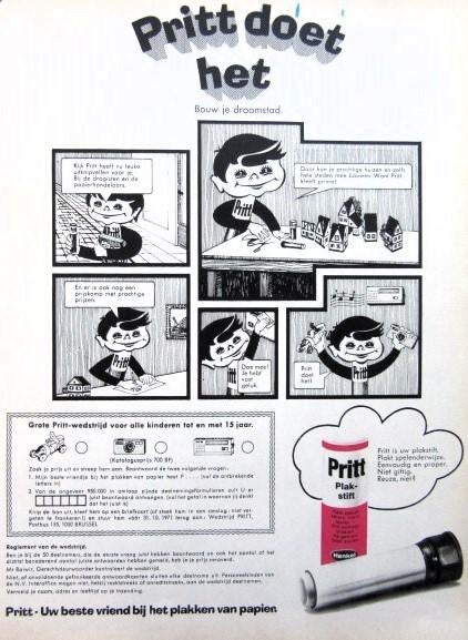 7 vintage advertenties reclames Pritt lijm 71-72, Verzamelen, Merken en Reclamevoorwerpen, Gebruikt, Overige typen, Ophalen of Verzenden
