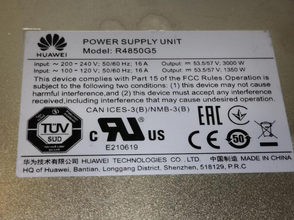 Voeding 48V 3000W Huawei R4850G2 + connector, Verzenden, Refurbished, Zender