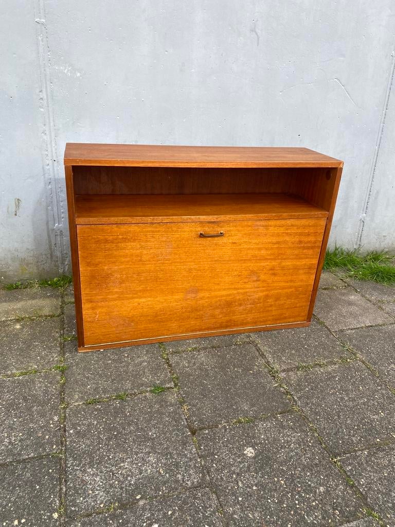 ‘60 vintage teak design klep- barkast secretaire mid century, Ophalen, Gebruikt, Mid century Deens design vintage