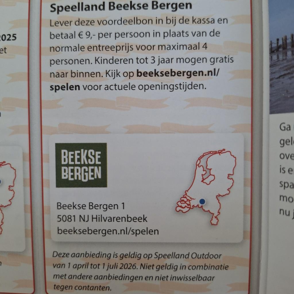 Speelland Beekse Bergen 9 euro entree pp, Tickets en Kaartjes, Kortingen en Cadeaubonnen, Drie personen of meer, Kortingsbon