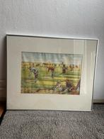 Oude prent van landarbeiders in lijst, Antiek en Kunst, Ophalen of Verzenden